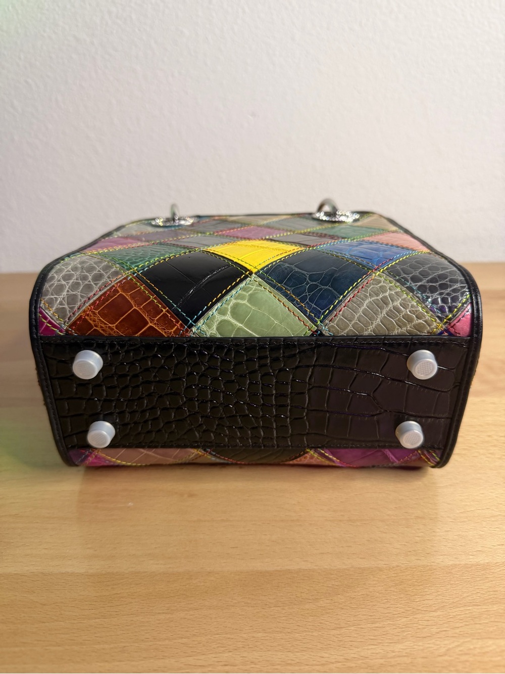 CD LadyD patchwork tote multicolor crocodileembossed signature silver tone charm - Picture 10 of 11